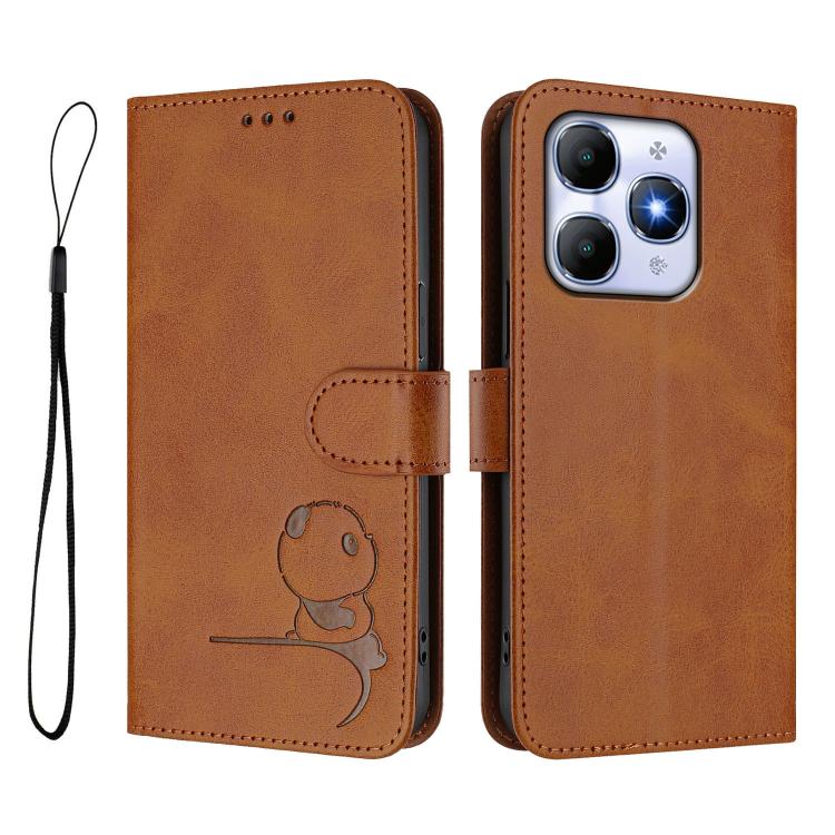 For itel A90 Litter Panda Embossing RFID Leather Phone Case with Lanyard
