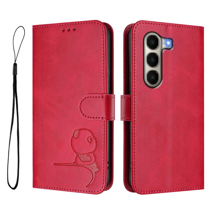 For itel A95 5G Litter Panda Embossing RFID Leather Phone Case with Lanyard