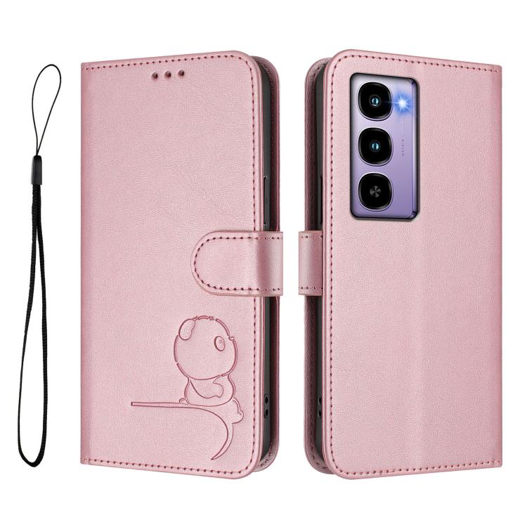 For itel City 100 Litter Panda Embossing RFID Leather Phone Case with Lanyard