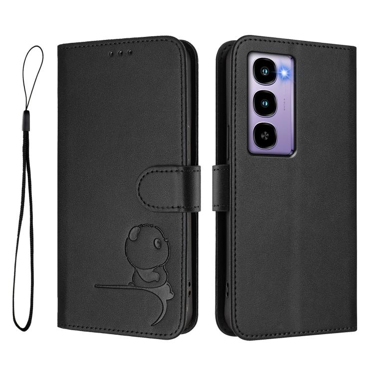 For itel City 100 Litter Panda Embossing RFID Leather Phone Case with Lanyard