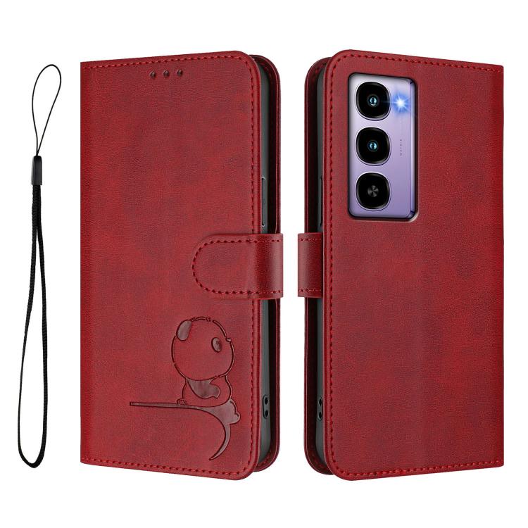 For itel City 100 Litter Panda Embossing RFID Leather Phone Case with Lanyard