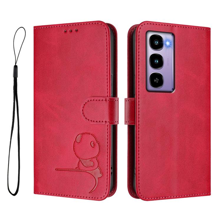 For itel City 100 Litter Panda Embossing RFID Leather Phone Case with Lanyard
