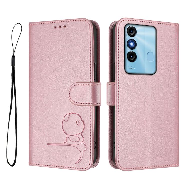 For itel P38 Litter Panda Embossing RFID Leather Phone Case with Lanyard