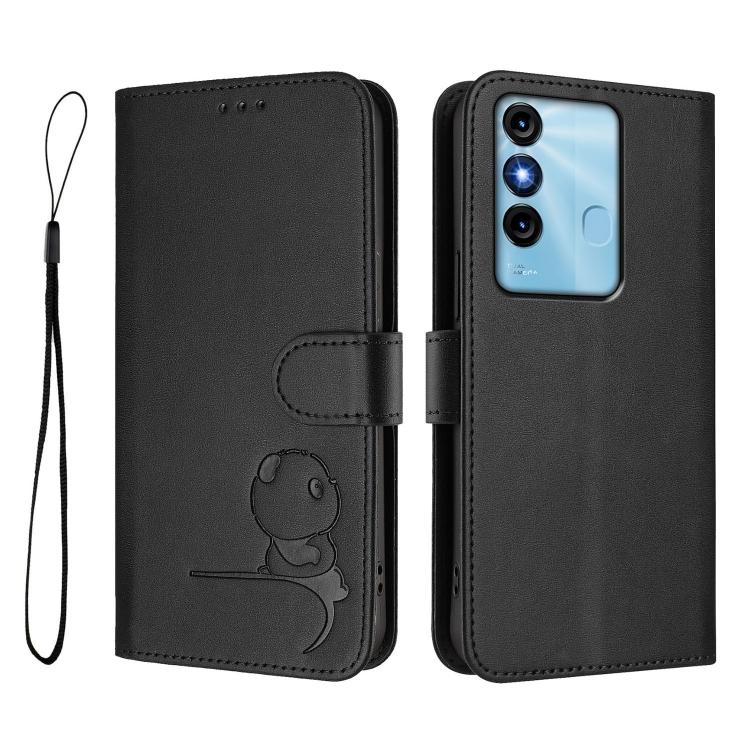 For itel P38 Litter Panda Embossing RFID Leather Phone Case with Lanyard