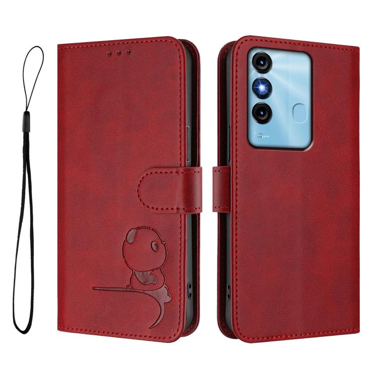 For itel P38 Litter Panda Embossing RFID Leather Phone Case with Lanyard