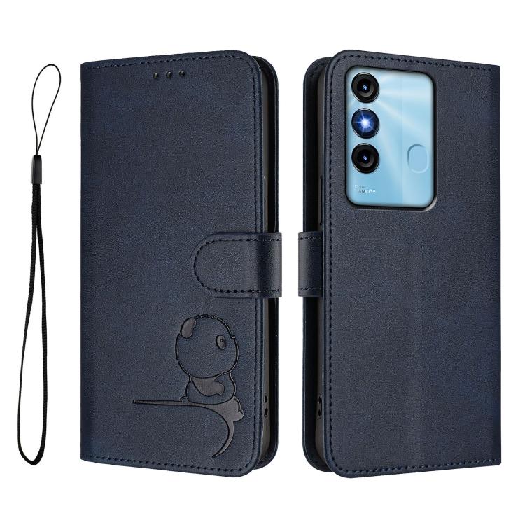 For itel P38 Litter Panda Embossing RFID Leather Phone Case with Lanyard