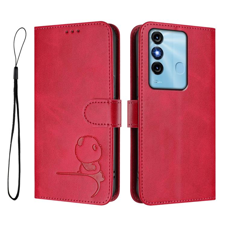 For itel P38 Litter Panda Embossing RFID Leather Phone Case with Lanyard