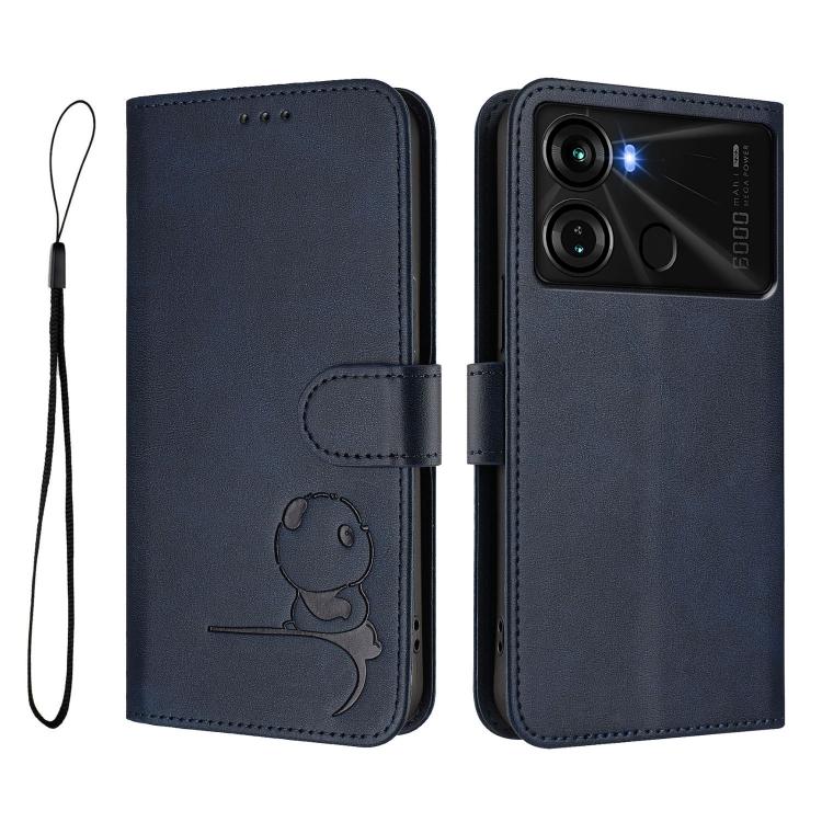 For itel P40 Litter Panda Embossing RFID Leather Phone Case with Lanyard