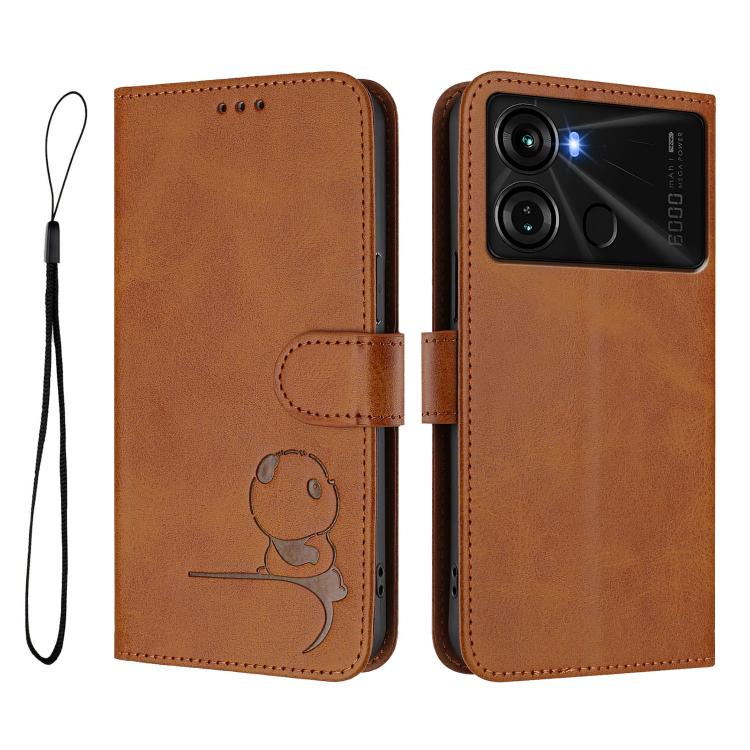 For itel P40 Litter Panda Embossing RFID Leather Phone Case with Lanyard