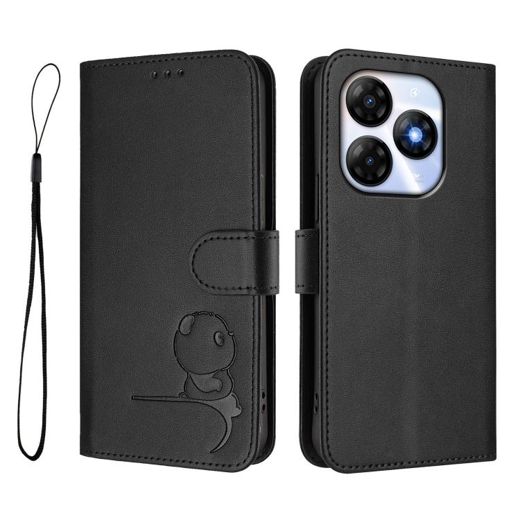For itel P55 4G / Infinix Smart 8 Litter Panda Embossing RFID Leather Phone Case with Lanyard