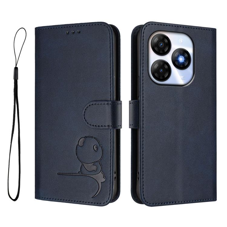 For itel P55 4G / Infinix Smart 8 Litter Panda Embossing RFID Leather Phone Case with Lanyard