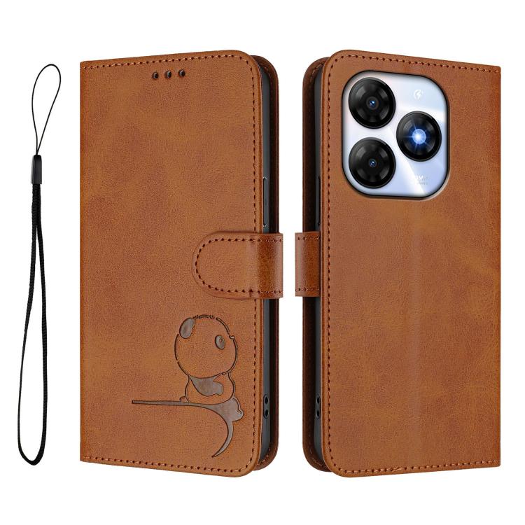 For itel P55 4G / Infinix Smart 8 Litter Panda Embossing RFID Leather Phone Case with Lanyard