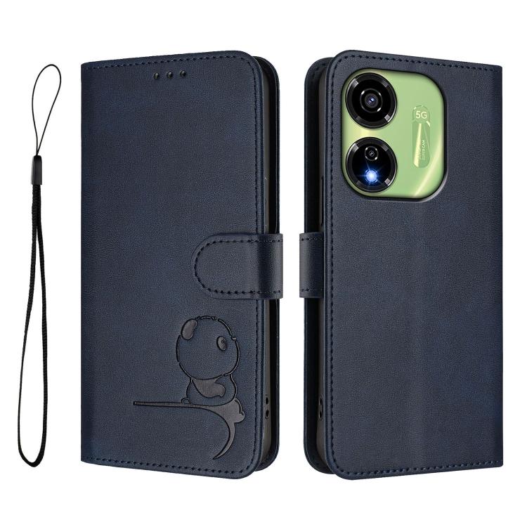 For itel P55 5G Litter Panda Embossing RFID Leather Phone Case with Lanyard
