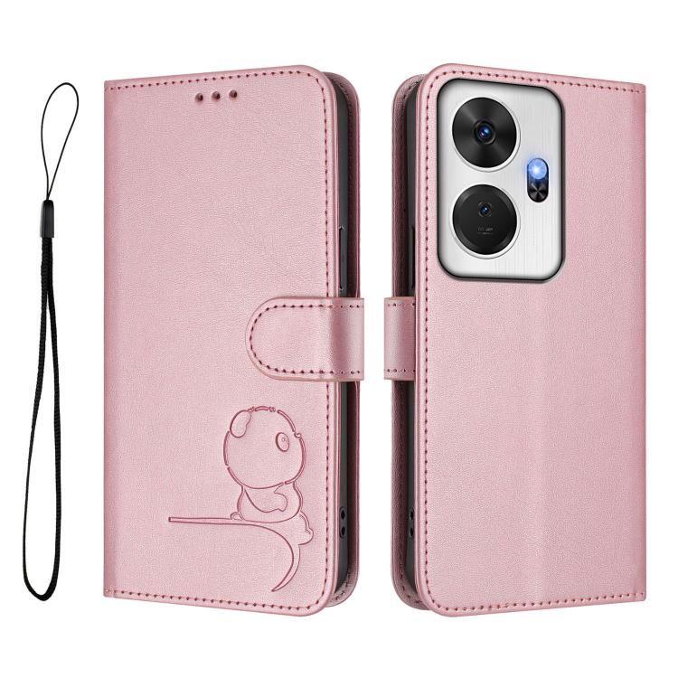 For itel P55+ Litter Panda Embossing RFID Leather Phone Case with Lanyard