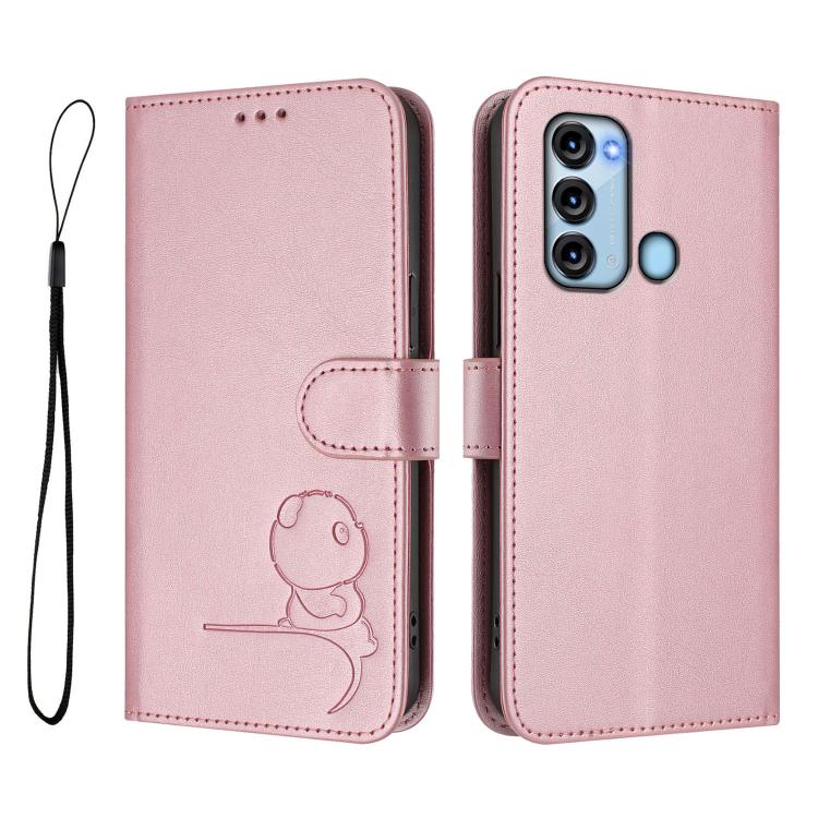 For itel S17 / Vision 3 Litter Panda Embossing RFID Leather Phone Case with Lanyard