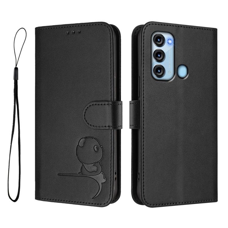 For itel S17 / Vision 3 Litter Panda Embossing RFID Leather Phone Case with Lanyard