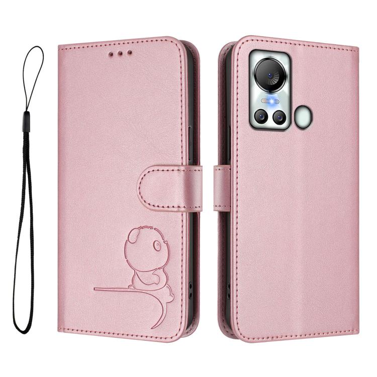 For itel S18 / Vision 5 Litter Panda Embossing RFID Leather Phone Case with Lanyard