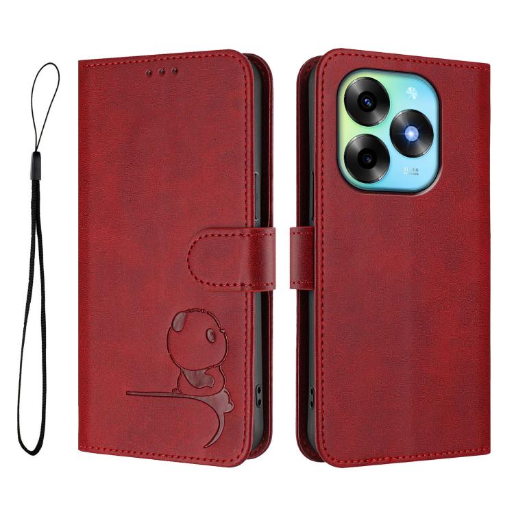 For itel S23+ Litter Panda Embossing RFID Leather Phone Case with Lanyard
