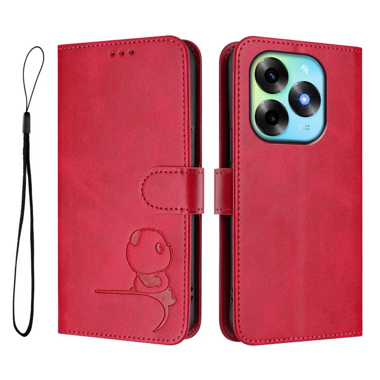For itel S23+ Litter Panda Embossing RFID Leather Phone Case with Lanyard