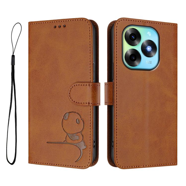 For itel S23+ Litter Panda Embossing RFID Leather Phone Case with Lanyard