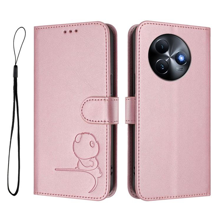 For itel S24 Litter Panda Embossing RFID Leather Phone Case with Lanyard