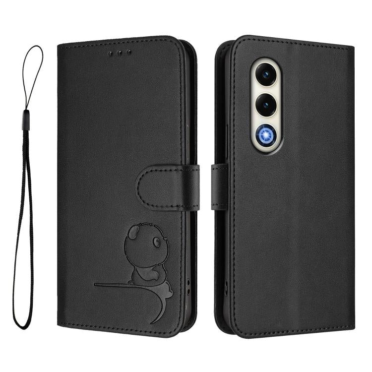 For itel S25 Litter Panda Embossing RFID Leather Phone Case with Lanyard