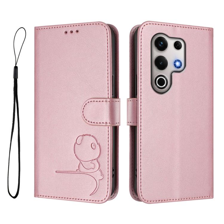 For itel S25 Ultra Litter Panda Embossing RFID Leather Phone Case with Lanyard