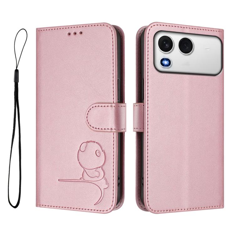 For itel A200 / A200+ 4G Litter Panda Embossing RFID Leather Phone Case with Lanyard