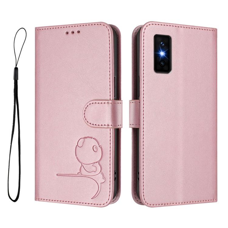 For Infinix GT 30 Pro Litter Panda Embossing RFID Leather Phone Case with Lanyard