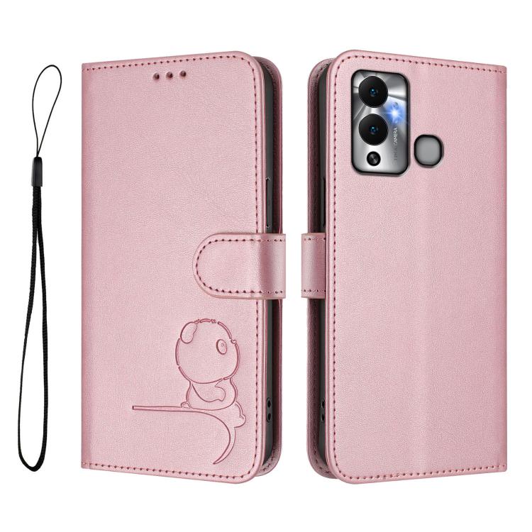 For Infinix Hot 12 Play Litter Panda Embossing RFID Leather Phone Case with Lanyard