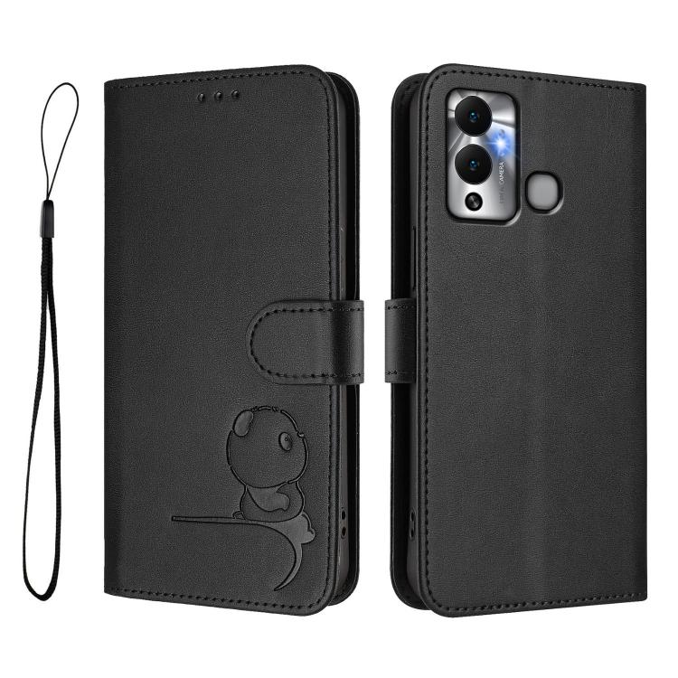 For Infinix Hot 12 Play Litter Panda Embossing RFID Leather Phone Case with Lanyard
