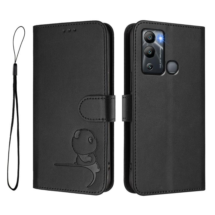For Infinix Hot 12i / Hot 20i Litter Panda Embossing RFID Leather Phone Case with Lanyard