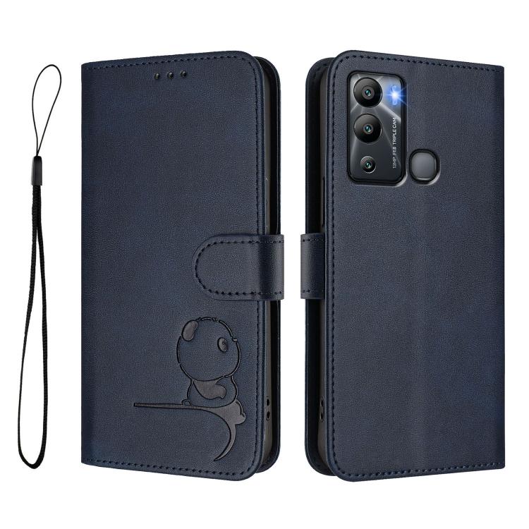 For Infinix Hot 12i / Hot 20i Litter Panda Embossing RFID Leather Phone Case with Lanyard