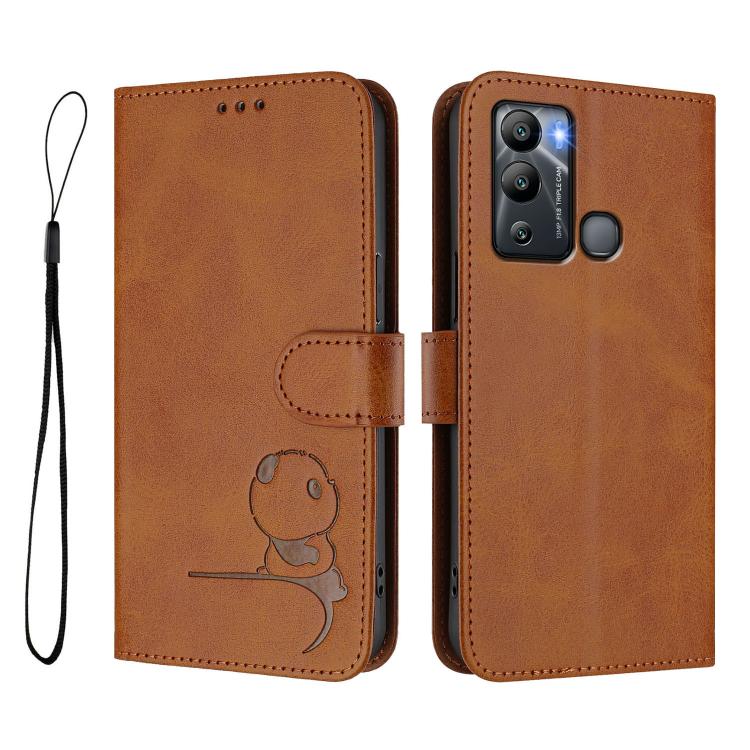 For Infinix Hot 12i / Hot 20i Litter Panda Embossing RFID Leather Phone Case with Lanyard