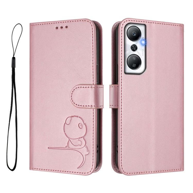 For Infinix Hot 20 4G Litter Panda Embossing RFID Leather Phone Case with Lanyard