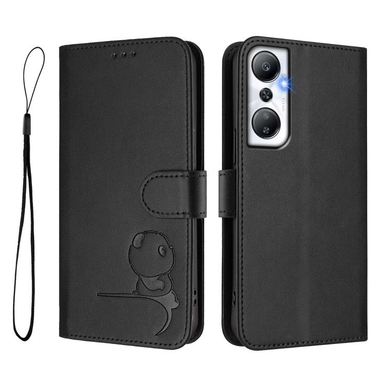 For Infinix Hot 20 4G Litter Panda Embossing RFID Leather Phone Case with Lanyard