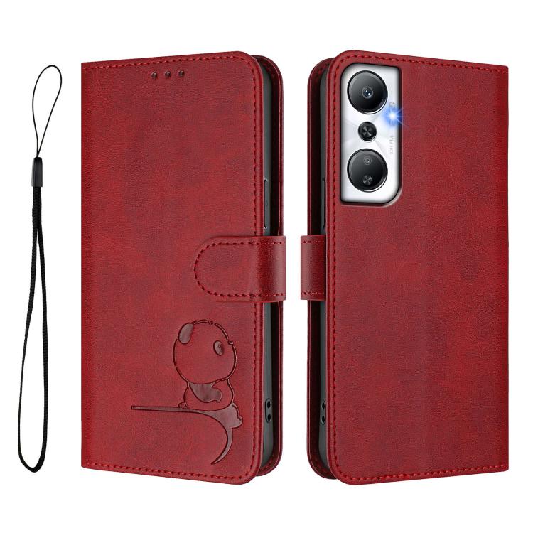 For Infinix Hot 20 4G Litter Panda Embossing RFID Leather Phone Case with Lanyard