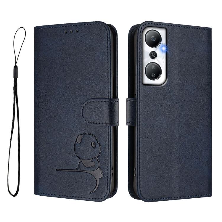 For Infinix Hot 20 4G Litter Panda Embossing RFID Leather Phone Case with Lanyard