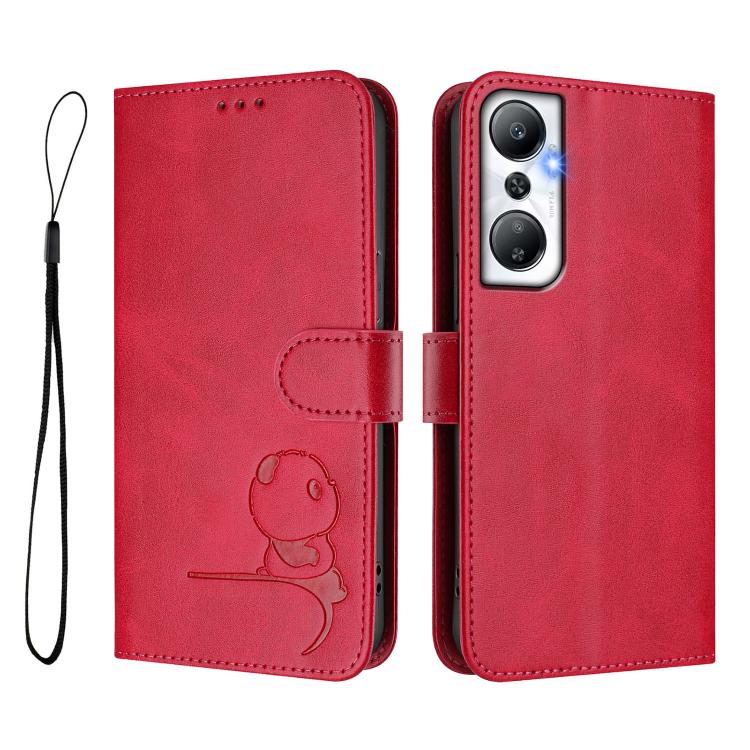 For Infinix Hot 20 4G Litter Panda Embossing RFID Leather Phone Case with Lanyard