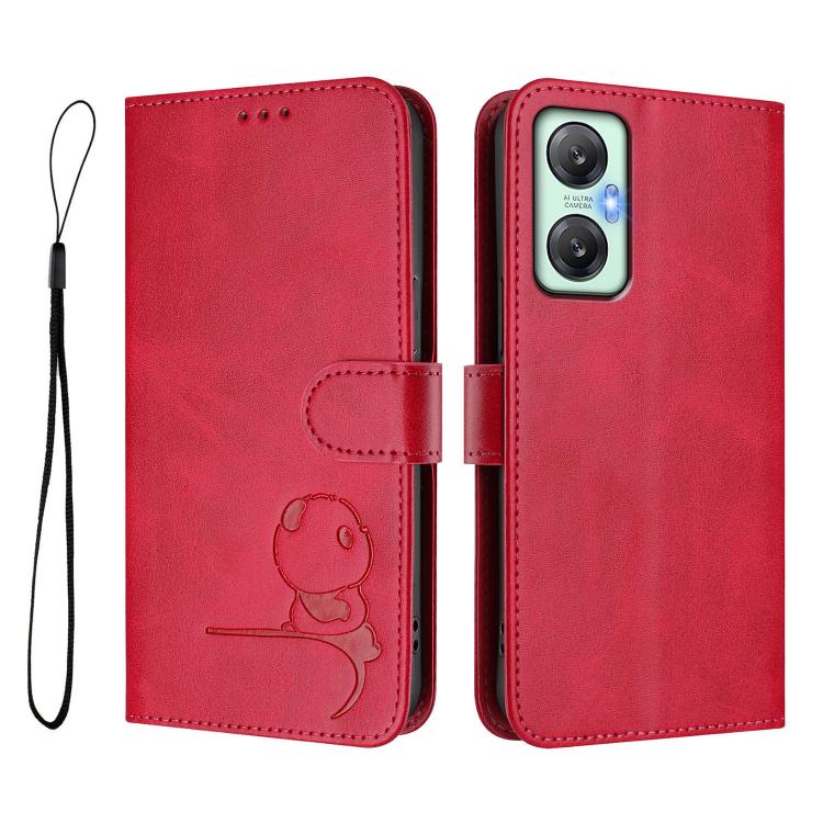 For Infinix Hot 20 5G Litter Panda Embossing RFID Leather Phone Case with Lanyard