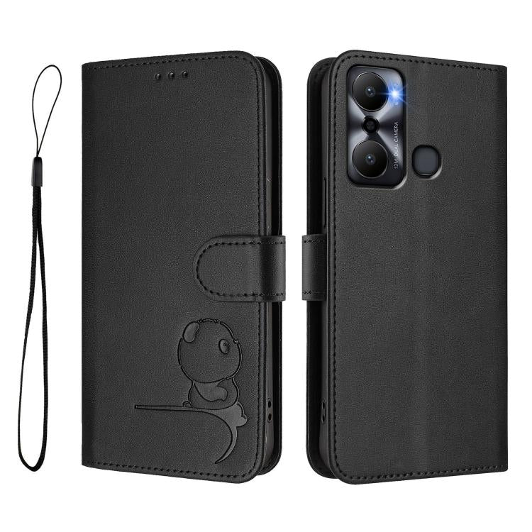 For Infinix Hot 20 Play Litter Panda Embossing RFID Leather Phone Case with Lanyard