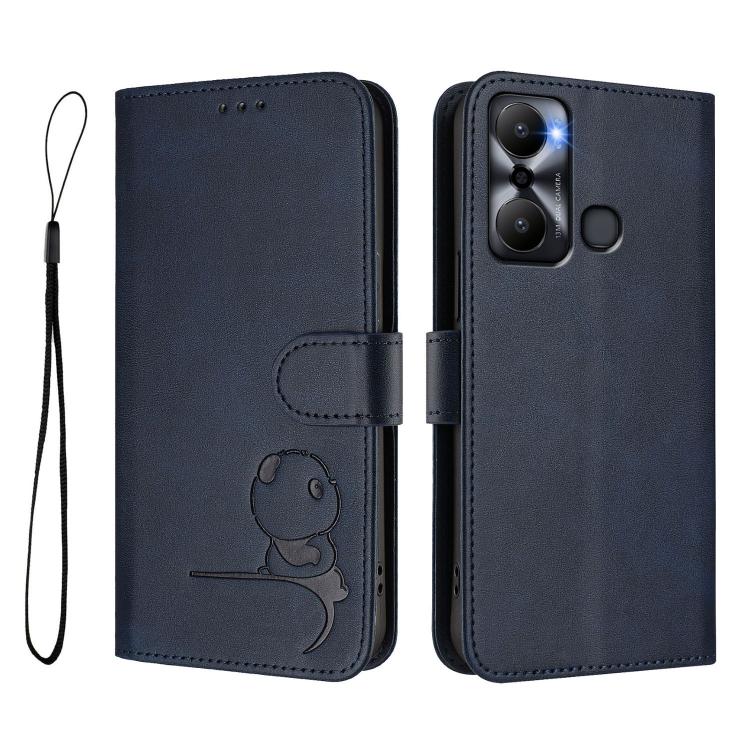 For Infinix Hot 20 Play Litter Panda Embossing RFID Leather Phone Case with Lanyard