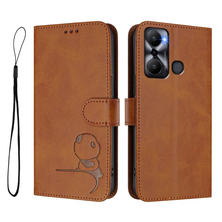 For Infinix Hot 20 Play Litter Panda Embossing RFID Leather Phone Case with Lanyard