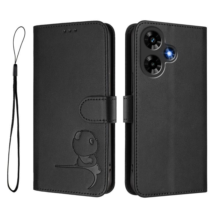 For Infinix Hot 30 4G Litter Panda Embossing RFID Leather Phone Case with Lanyard