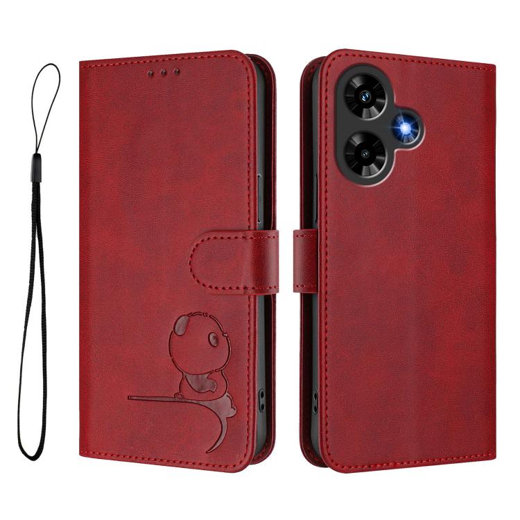 For Infinix Hot 30 4G Litter Panda Embossing RFID Leather Phone Case with Lanyard