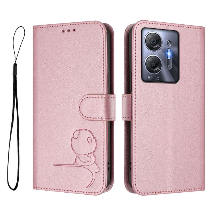 For Infinix Hot 30 5G Litter Panda Embossing RFID Leather Phone Case with Lanyard