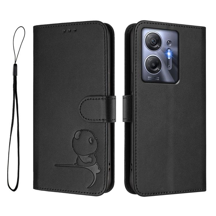 For Infinix Hot 30 5G Litter Panda Embossing RFID Leather Phone Case with Lanyard
