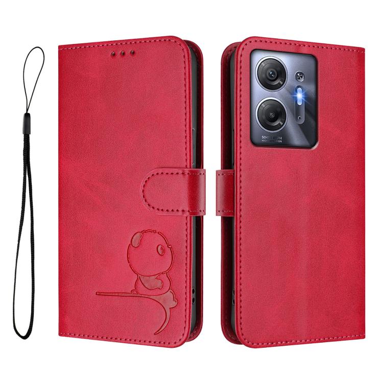 For Infinix Hot 30 5G Litter Panda Embossing RFID Leather Phone Case with Lanyard