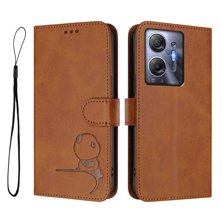For Infinix Hot 30 5G Litter Panda Embossing RFID Leather Phone Case with Lanyard