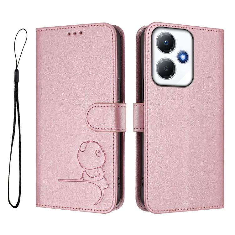For Infinix Hot 30 Play NFC Litter Panda Embossing RFID Leather Phone Case with Lanyard